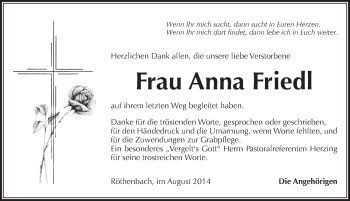 Traueranzeige von Anna Friedl von Pegnitz-Zeitung